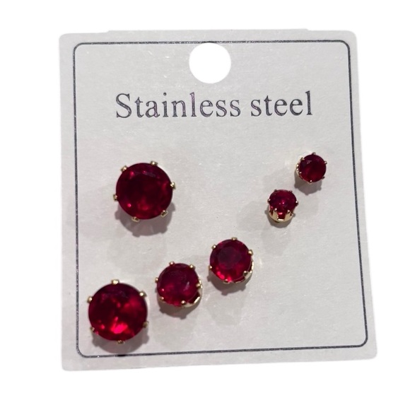 Elegant Stainless Steel Stud Earrings Set. Multiple colors. Gold Tone setting. - Picture 1 of 5